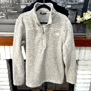 THE NORTH FACE Unisex 1/4 Zip Pullover Fleece Sweater Jacket Gray White Long